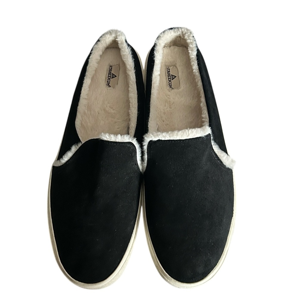 Staheekum Women's Cozy Camp Mules in Black Suede and Faux Fur Lining Size 9 - Picture 4 of 11